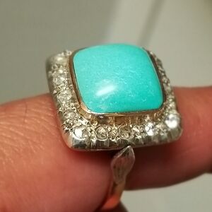 Antique 8  carat arizona sleeping turquoise 9k emerald cut rose cut diamond ring